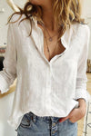 Women’s Relaxed Linen Button-Down Blouse with Long Sleeves
