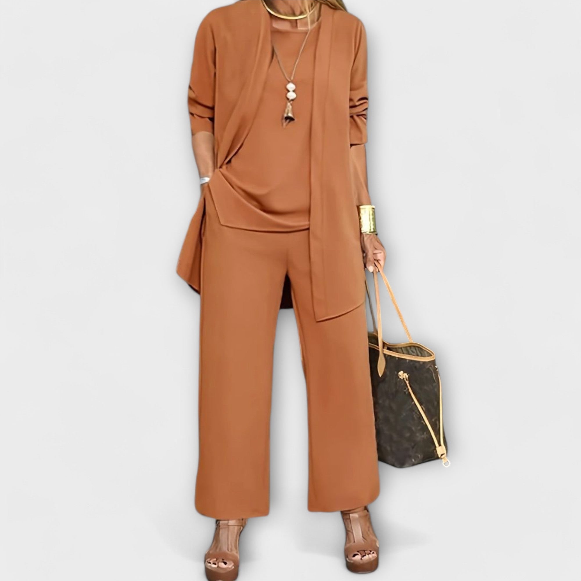Women’s Wide Leg Three Piece Co Ord Set with Long Cardigan