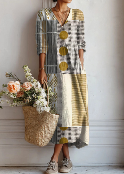 Women’s Bohemian Maxi Dress with Abstract Print and Relaxed Fit