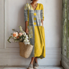 Women’s Linen Maxi Dress with Abstract Print and Relaxed Silhouette