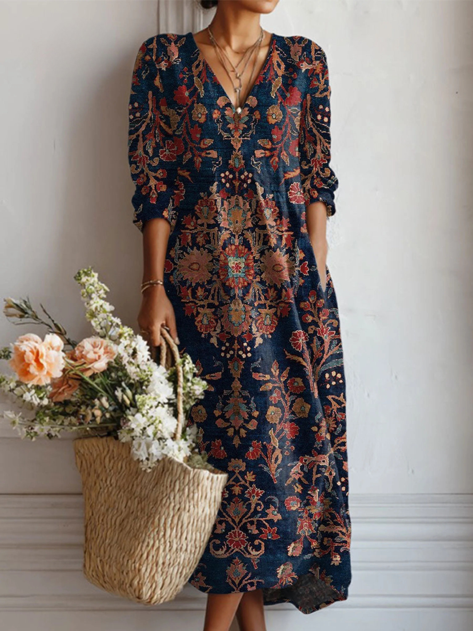 Women’s Maxi Comfort Dress with Relaxed Fit and Side Pockets