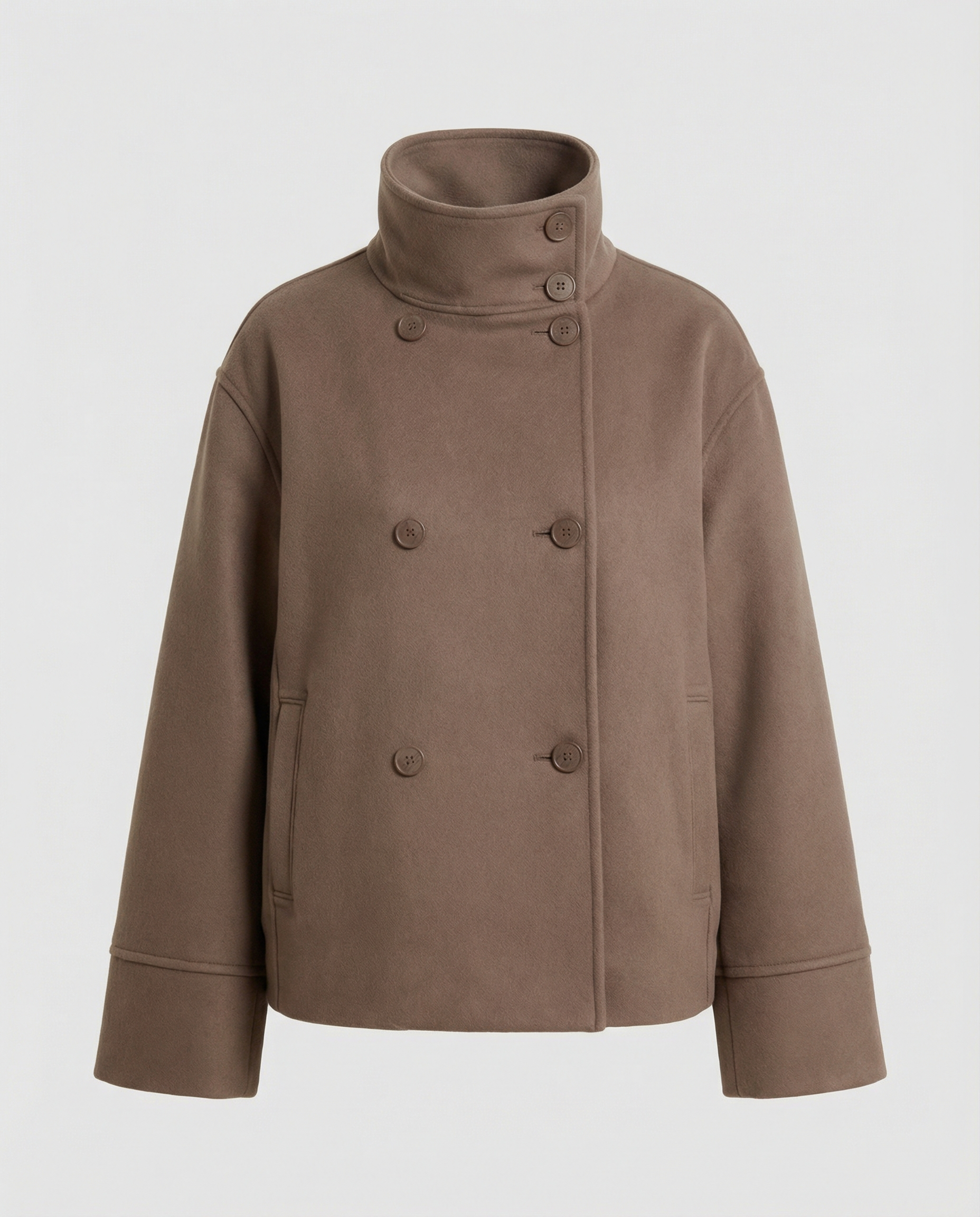 Women’s Cropped Double-Breasted Jacket with Stand Collar