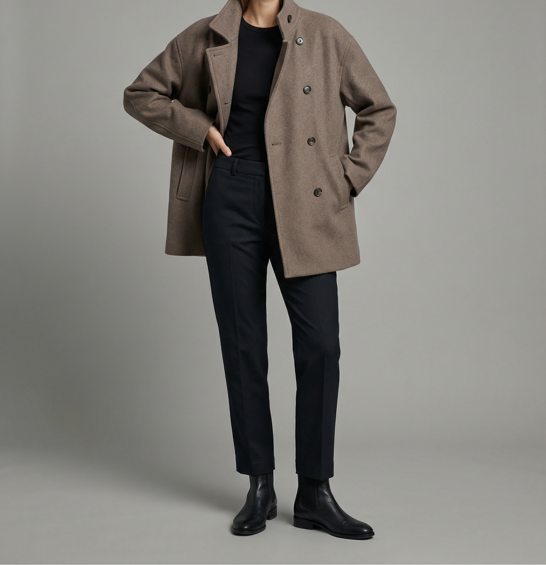 Women’s Cropped Double-Breasted Jacket with Stand Collar