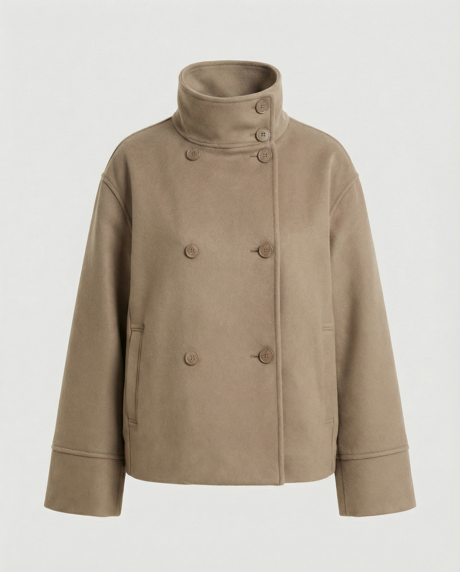 Women’s Cropped Double-Breasted Jacket with Stand Collar