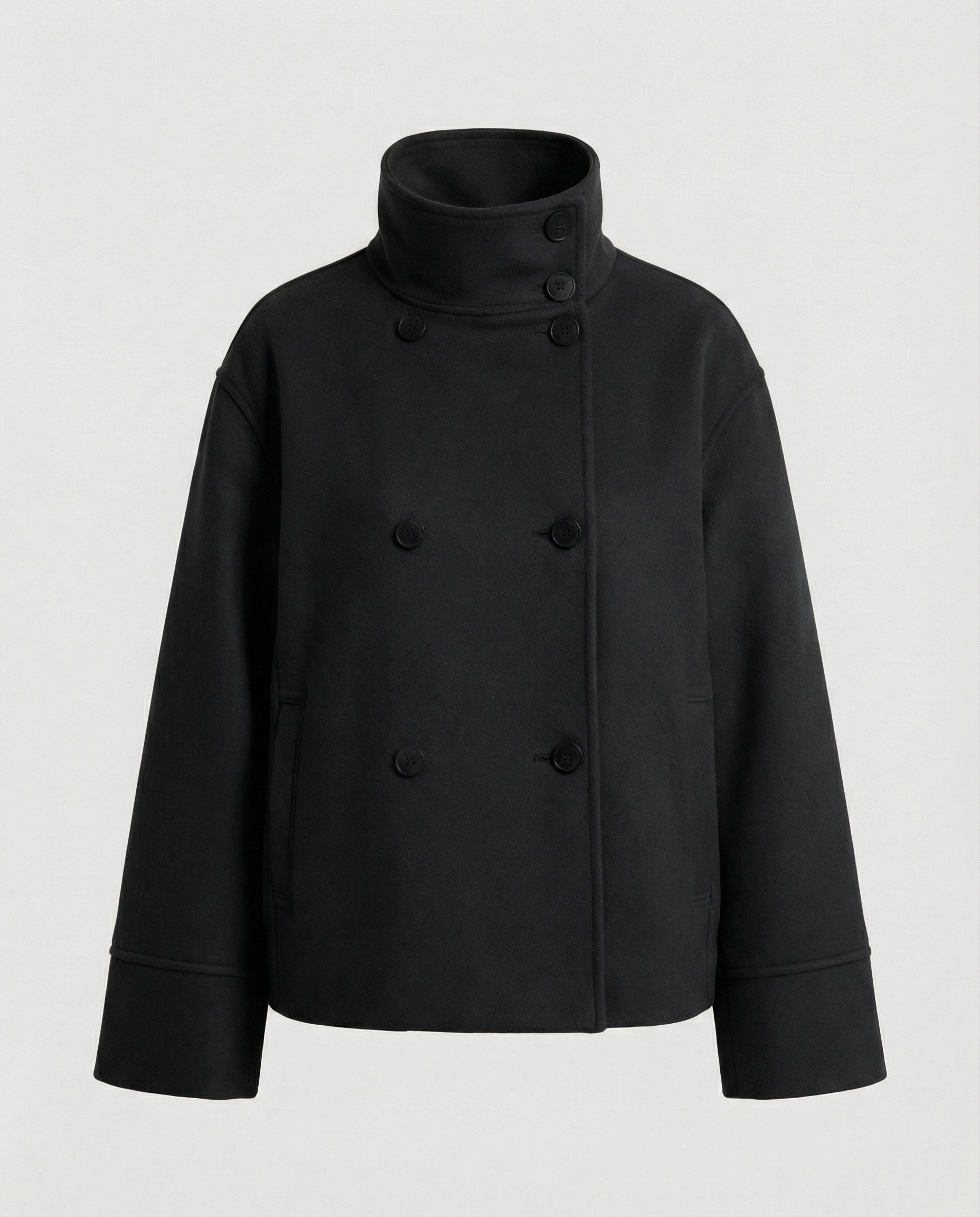 Women’s Cropped Double-Breasted Jacket with Stand Collar