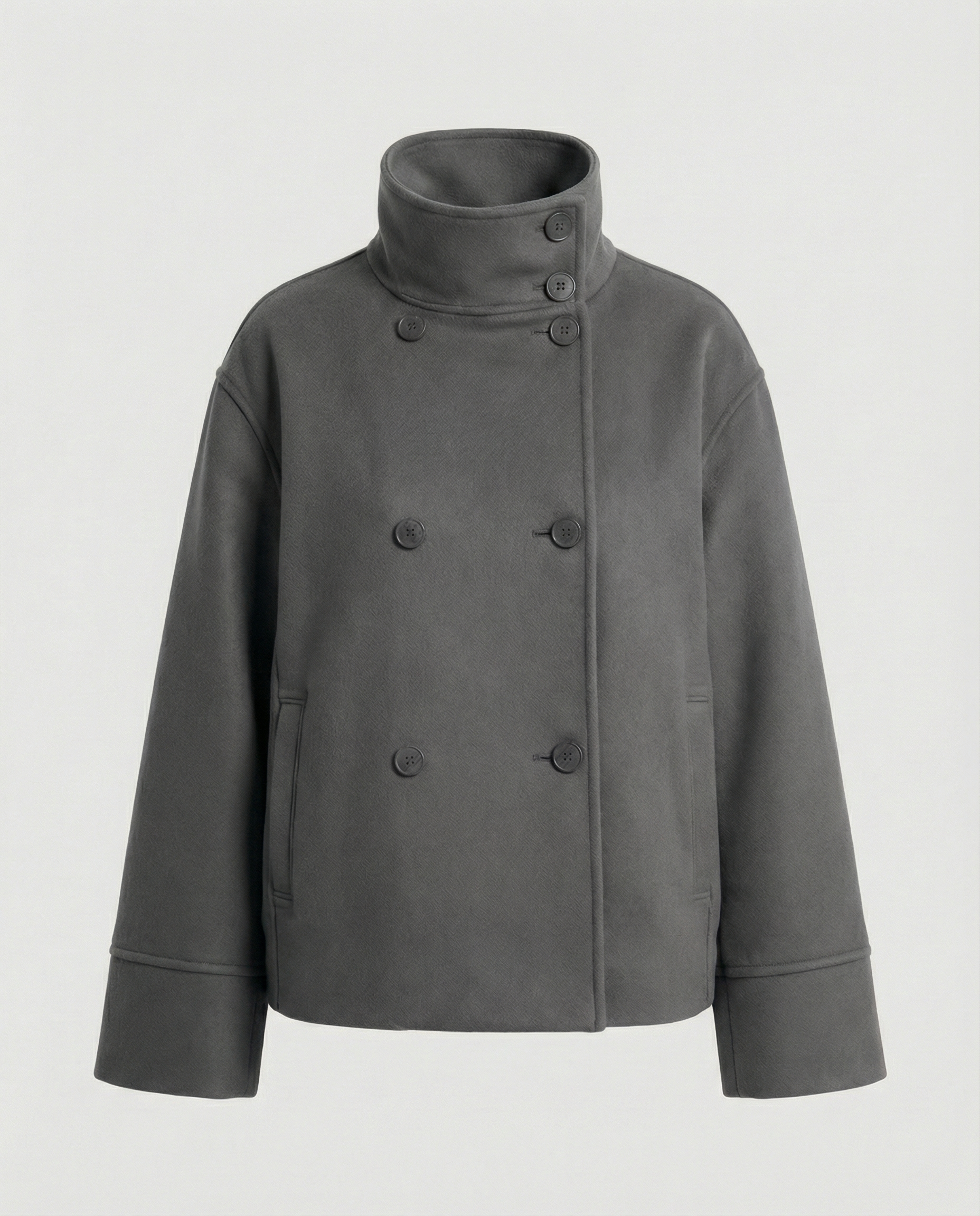 Women’s Cropped Double-Breasted Jacket with Stand Collar