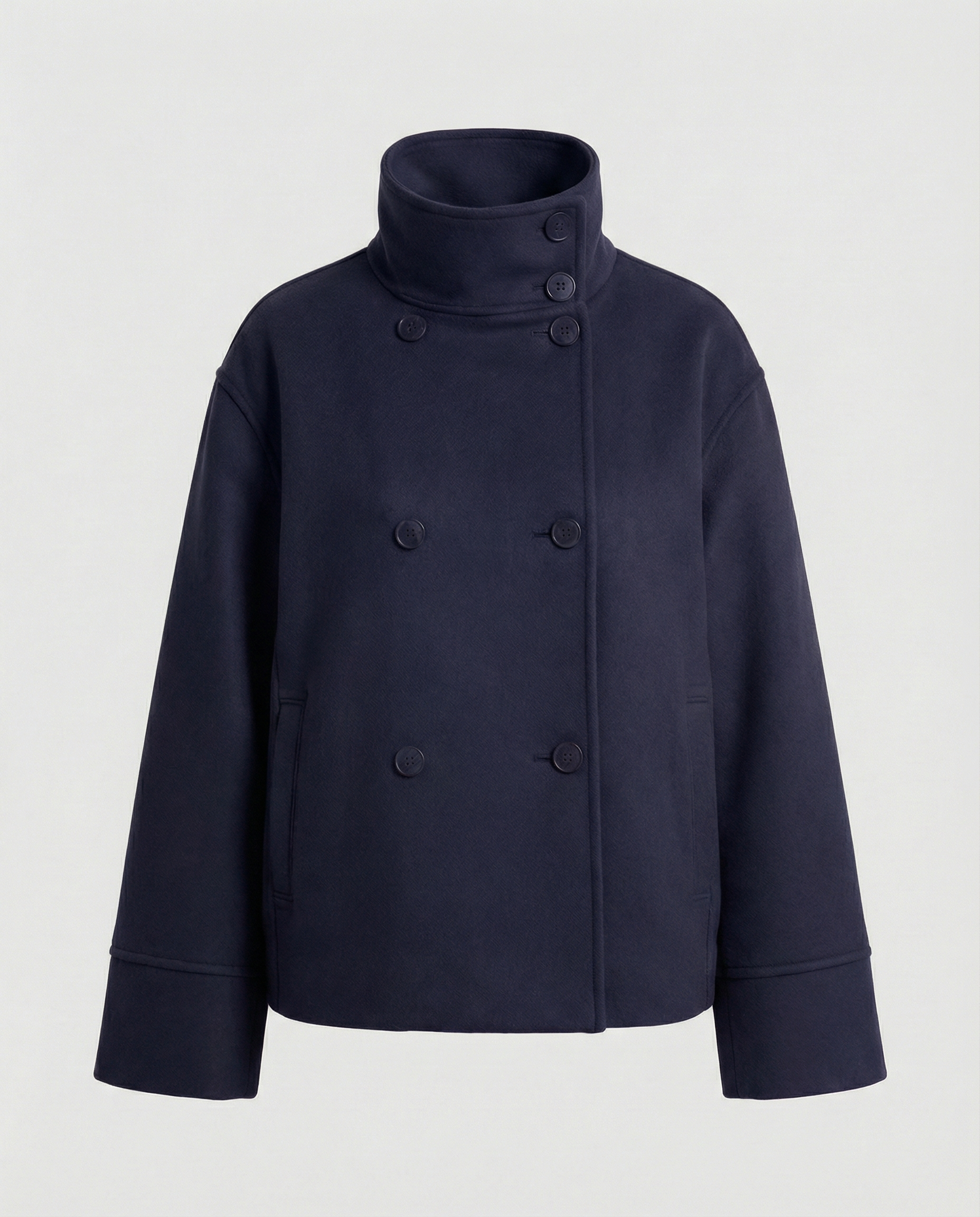 Women’s Cropped Double-Breasted Jacket with Stand Collar