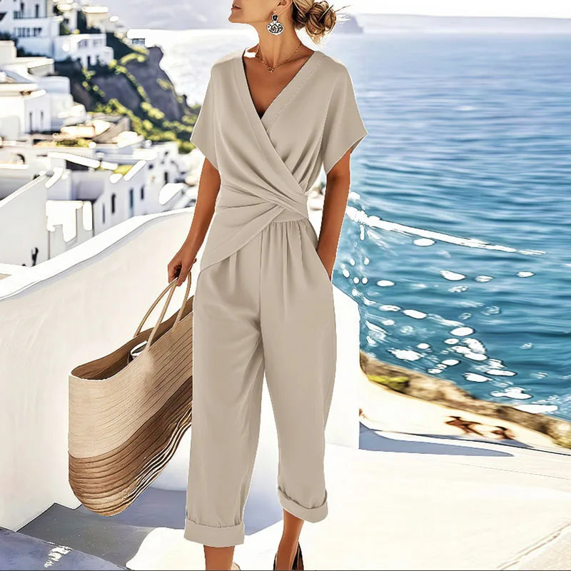 Women’s Elegant Two Piece Set with Wrap Top and Tailored Trousers