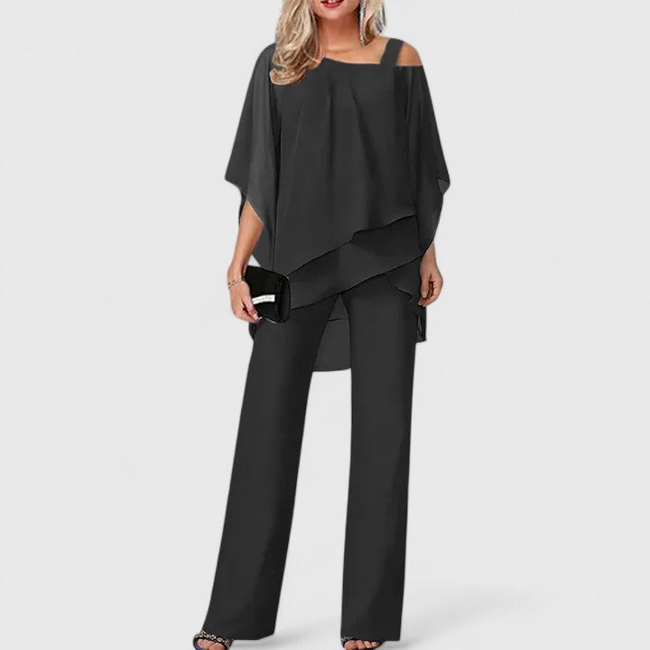 Women’s Wide Leg Two Piece Co Ord Set with Draped Top