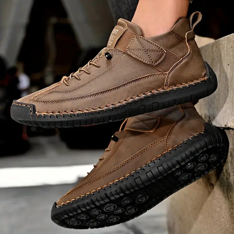 Women’s Lace-Up Ankle Sneakers with Suede and Leather Panels