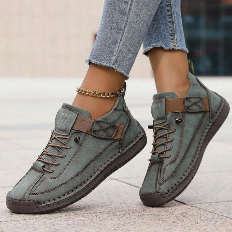 Women’s Lace-Up Ankle Sneakers with Suede and Leather Panels