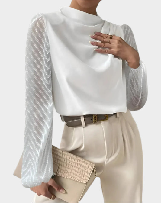Witte Damesblouse Met Mesh Mouwen - Lorene