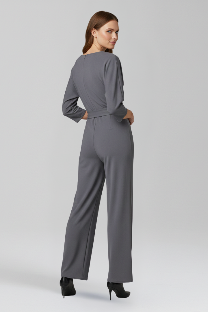 Round Neck Jumpsuit with Loose Sleeves and Tied Waist Belt