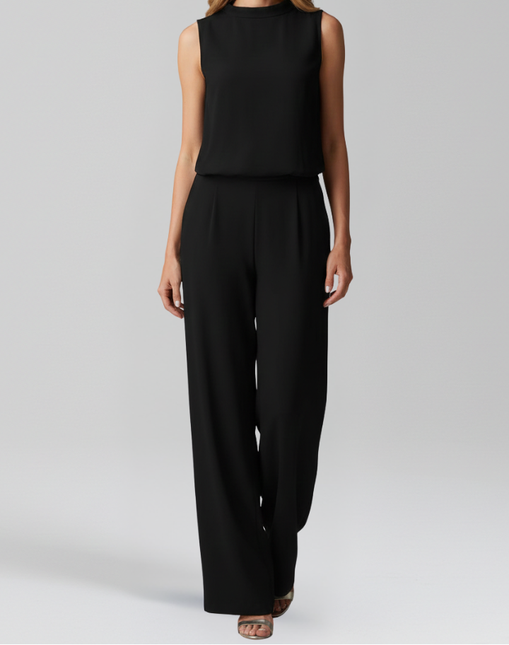 Sleeveless Wide Leg Jumpsuit with Round Neckline
