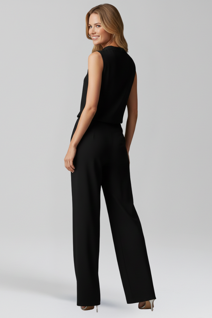 Sleeveless Wide Leg Jumpsuit with Round Neckline