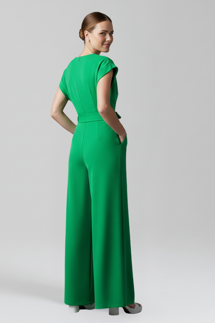Wide Leg Jumpsuit with V Neckline and Side Pockets