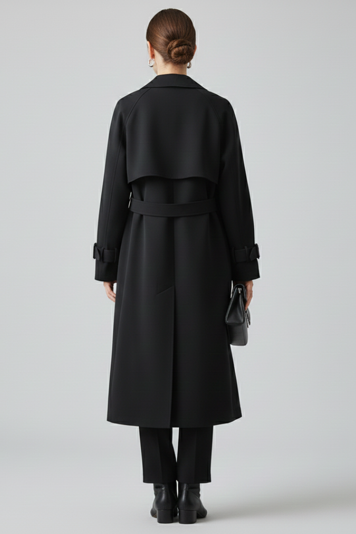 Women’s Trench Coat with Notched Lapel and Double-Button Closure