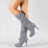 Women’s Knee High Boots with Stiletto Heel and Buckle Straps