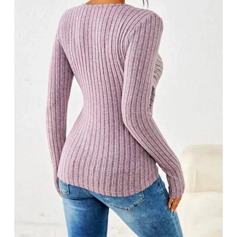 Women’s Ribbed Wrap Top with Ruched V Neck