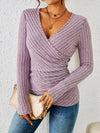 Women’s Ribbed Wrap Top with Ruched V Neck