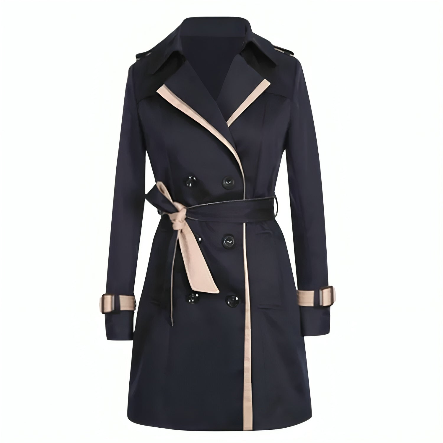 Women’s Double-Breasted Trench Coat with Belted Sleeves