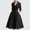 Women’s Elegant Midi Dress with V-Neck and Flared Skirt