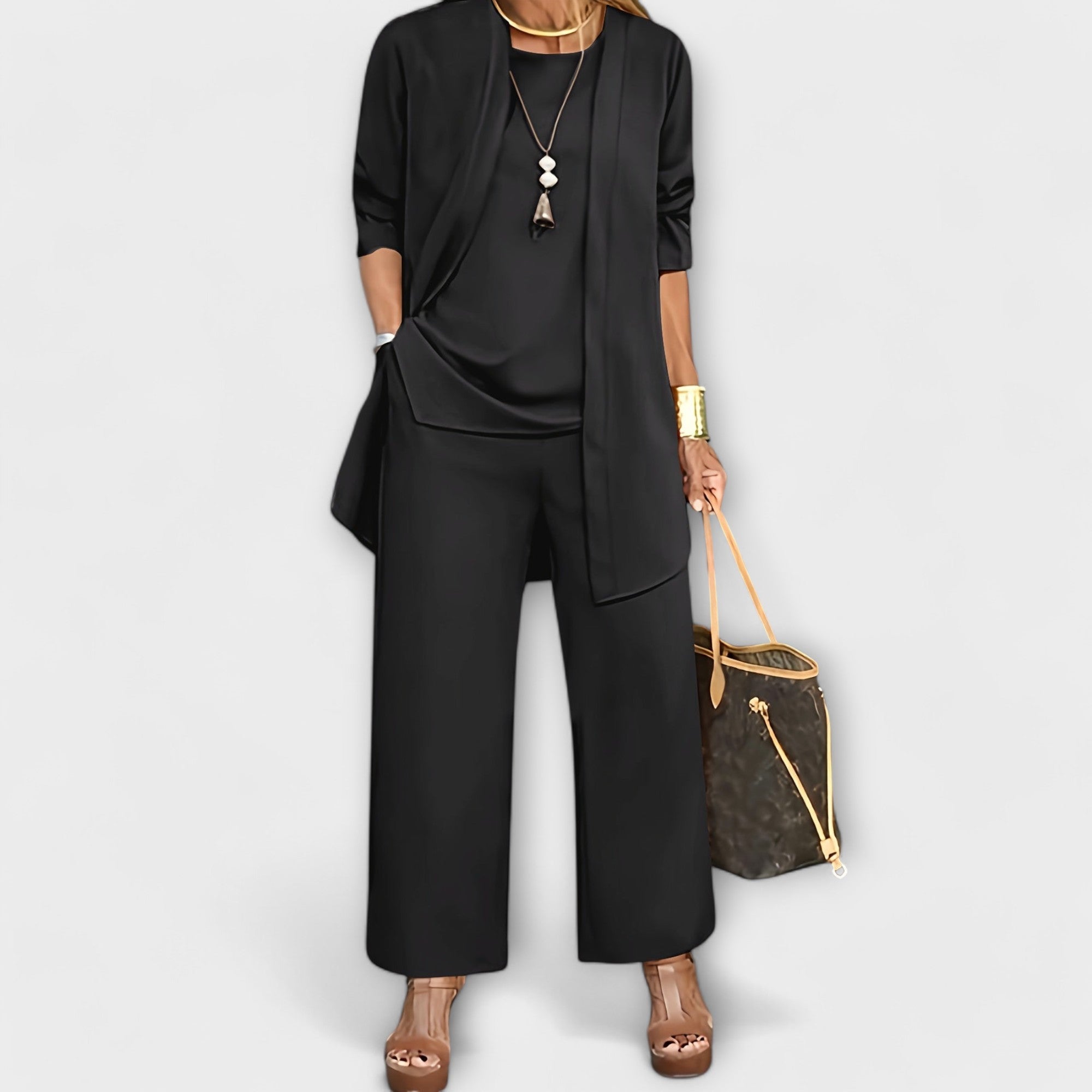 Women’s Wide Leg Three Piece Co Ord Set with Long Cardigan