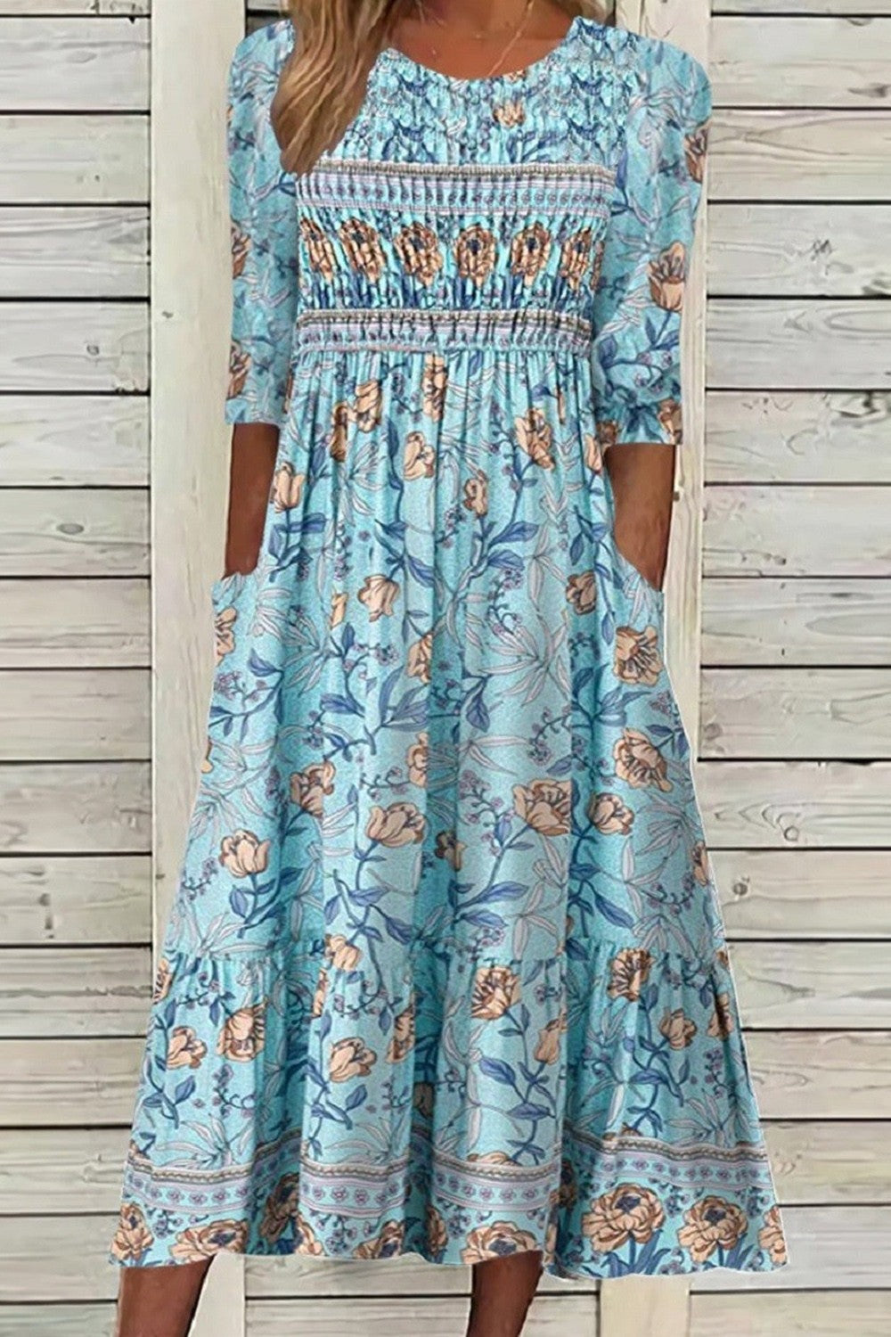 Women’s Casual Midi Dress with Round Neck and Relaxed Fit