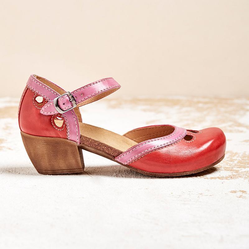 Women’s Mary Jane Flats with Ankle Strap and Color Block Design