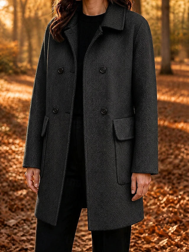 Women’s Herringbone Double Breasted Long Coat