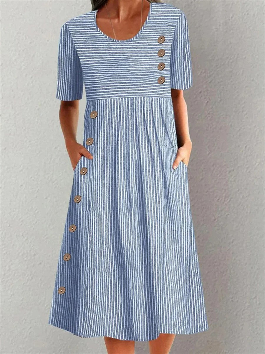 Women’s Striped Summer Midi Dress with Breathable Fabric