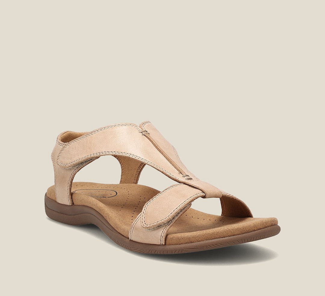 Orthopedic Vegan Leather Sandals with Memory Foam Footbed and T-Strap Design