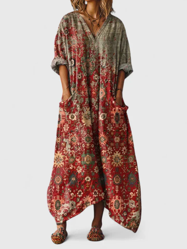 Women’s Elegant Summer Maxi Dress with Embroidered Detail and Pockets