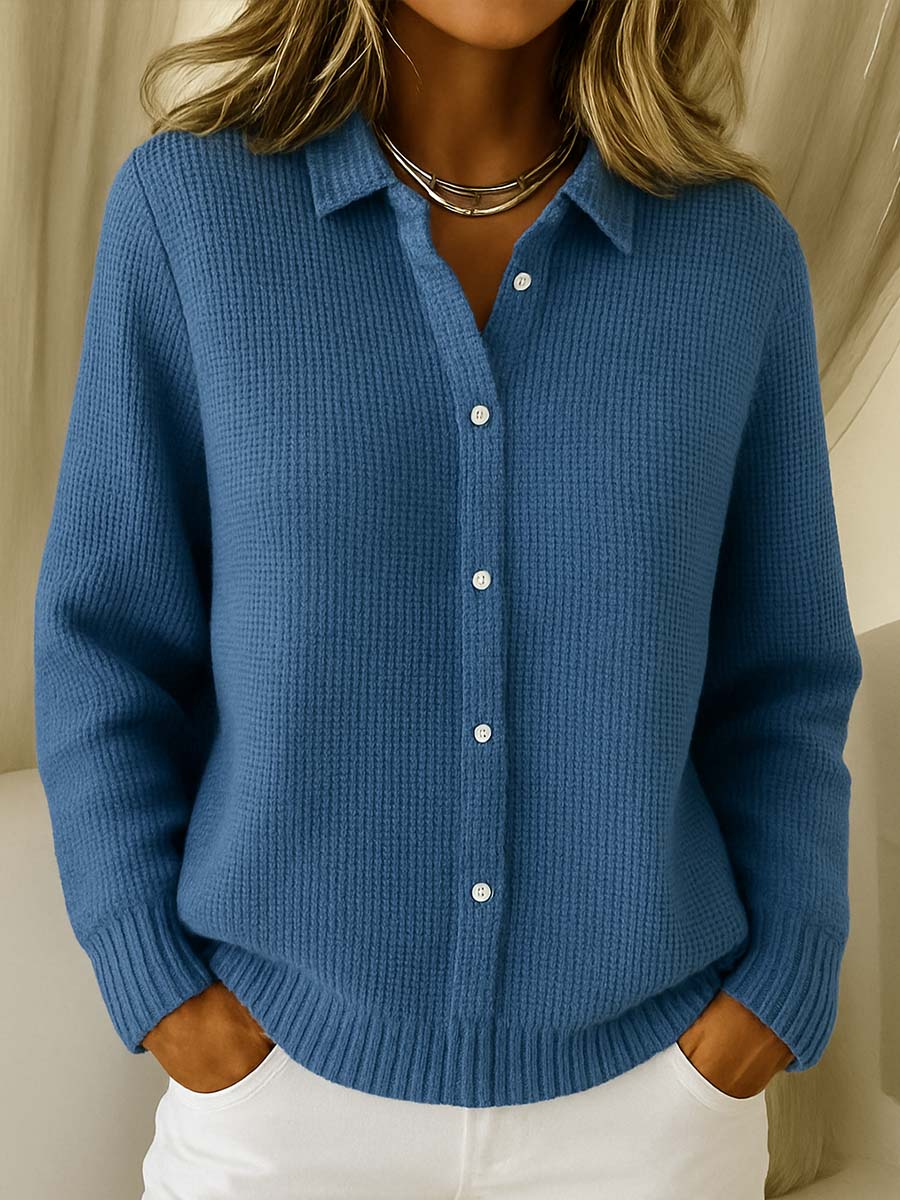 Women’s Knitted Cardigan with Collar and Button Front