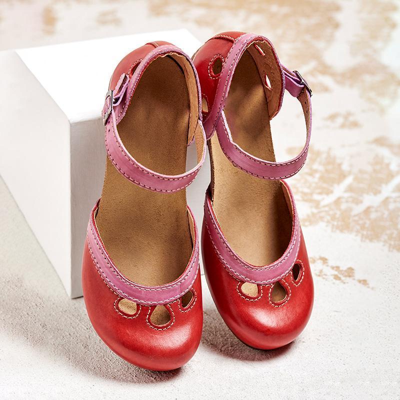 Women’s Mary Jane Flats with Ankle Strap and Color Block Design