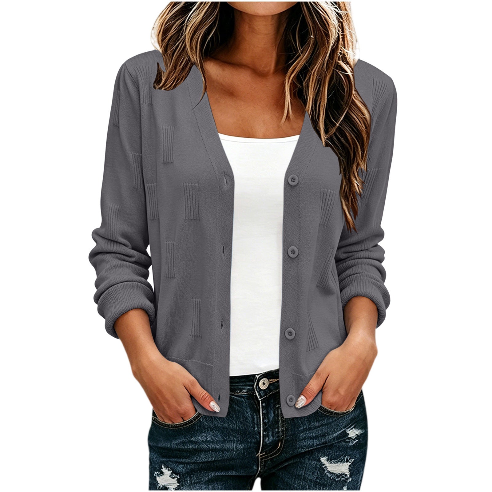 Women’s Striped V Neck Cropped Cardigan