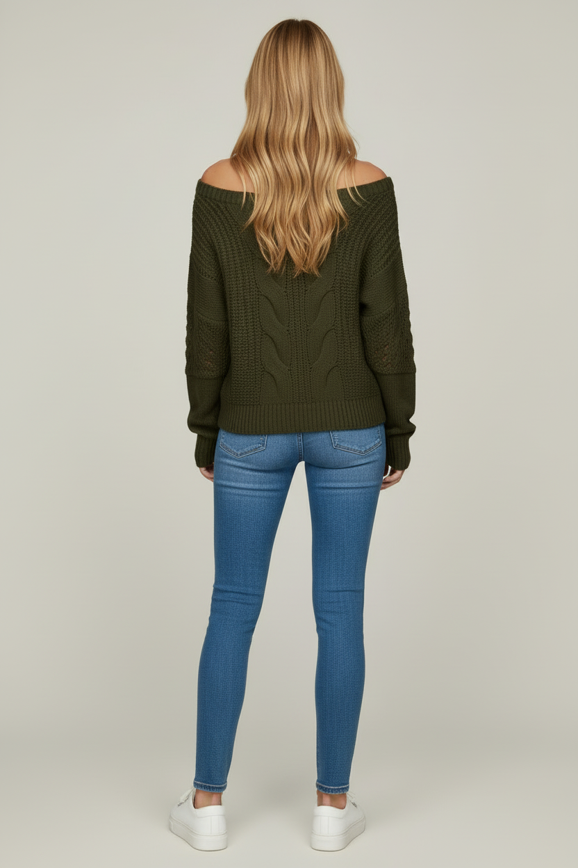 Afslappet Pasform Strik Sweater med Rund Udsnit og Lange Ærmer