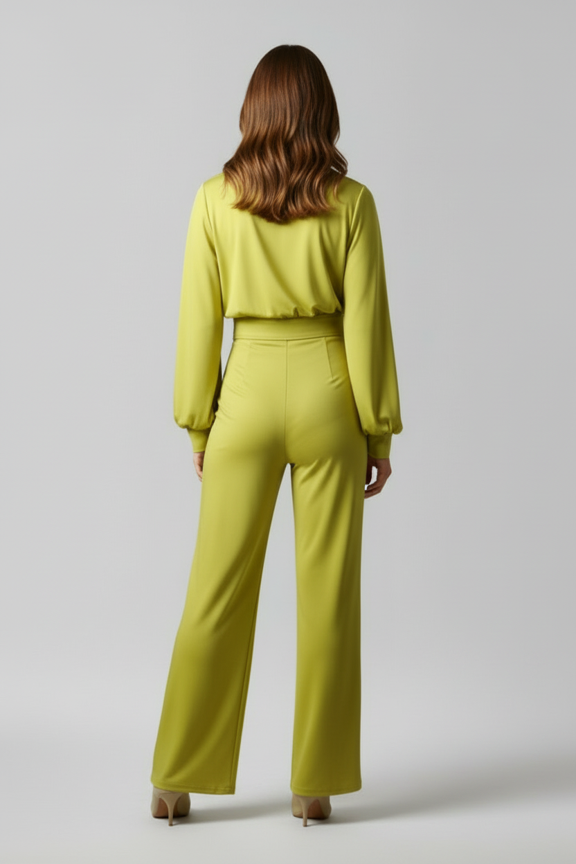 Women’s Half-Collar Jumpsuit with Wide-Leg Trousers