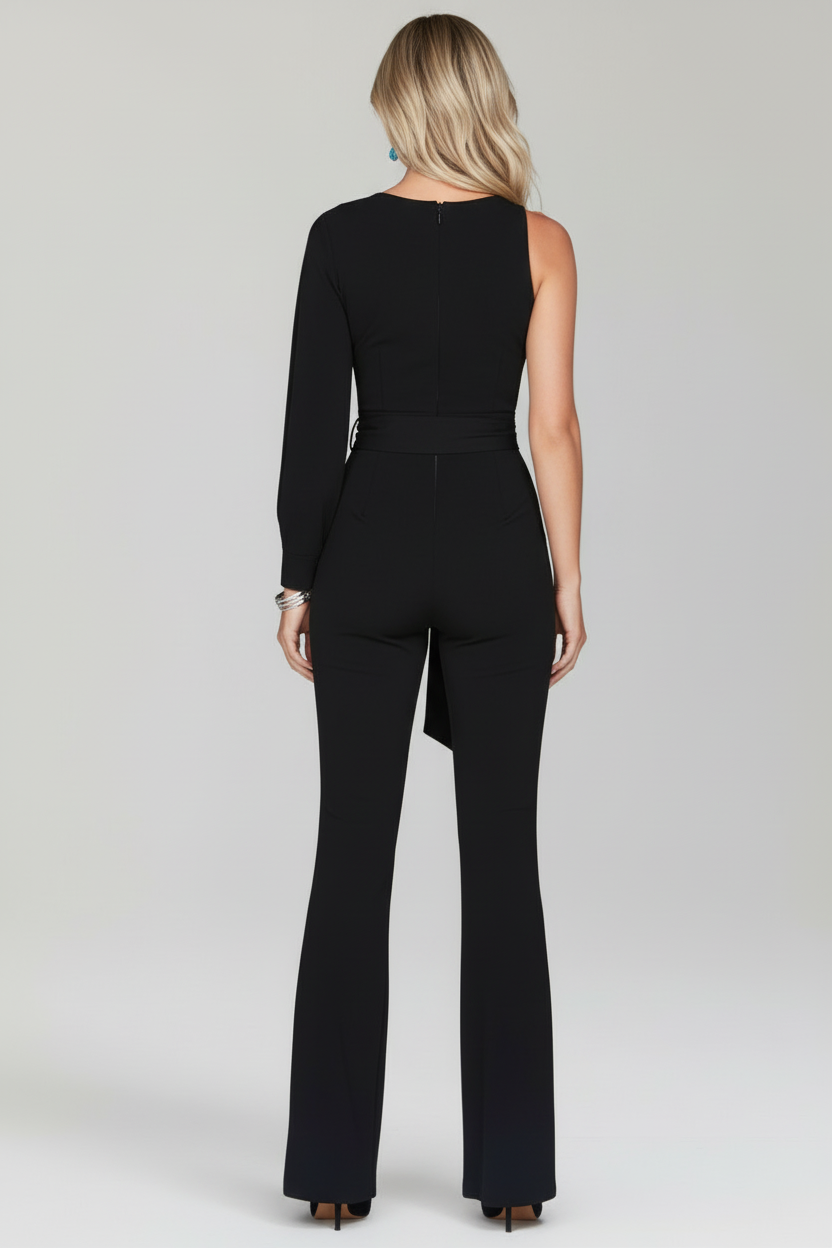 Women’s One-Shoulder Jumpsuit with Long Sleeve and Wide Legs