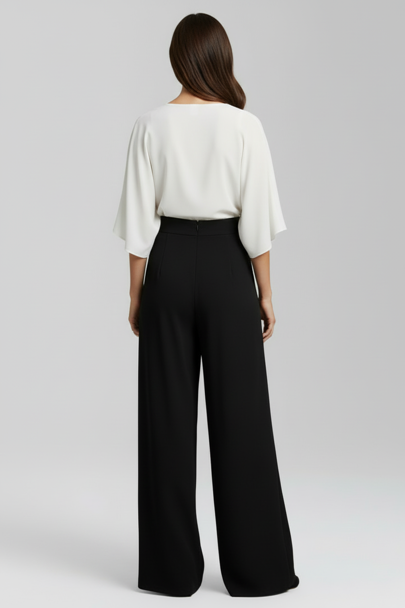 Women’s Loose-Fit Jumpsuit with V Neck and Batwing Sleeves