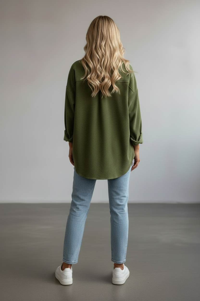 Women’s Corduroy Overshirt with Button Placket and Chest Pockets