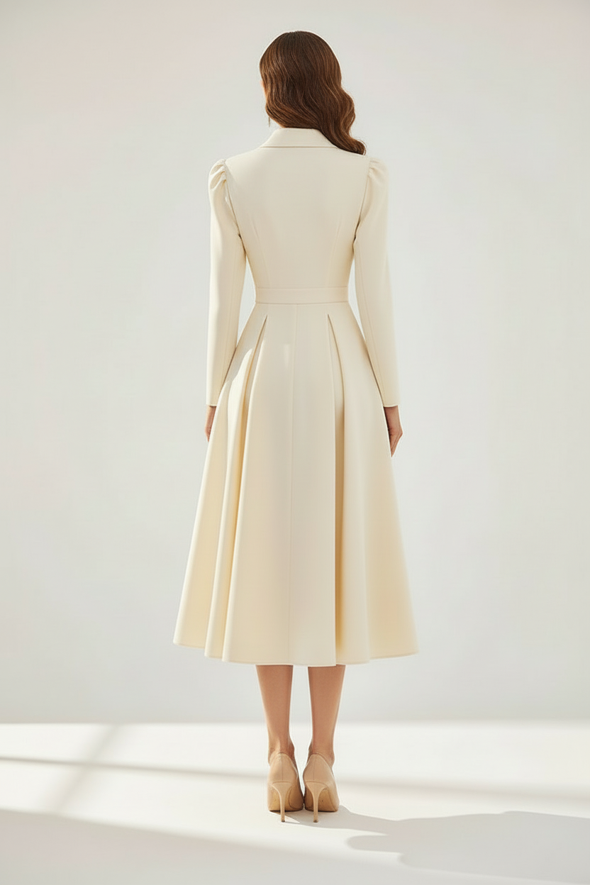 Long Sleeve Midi Dress with Lapel and Pockets