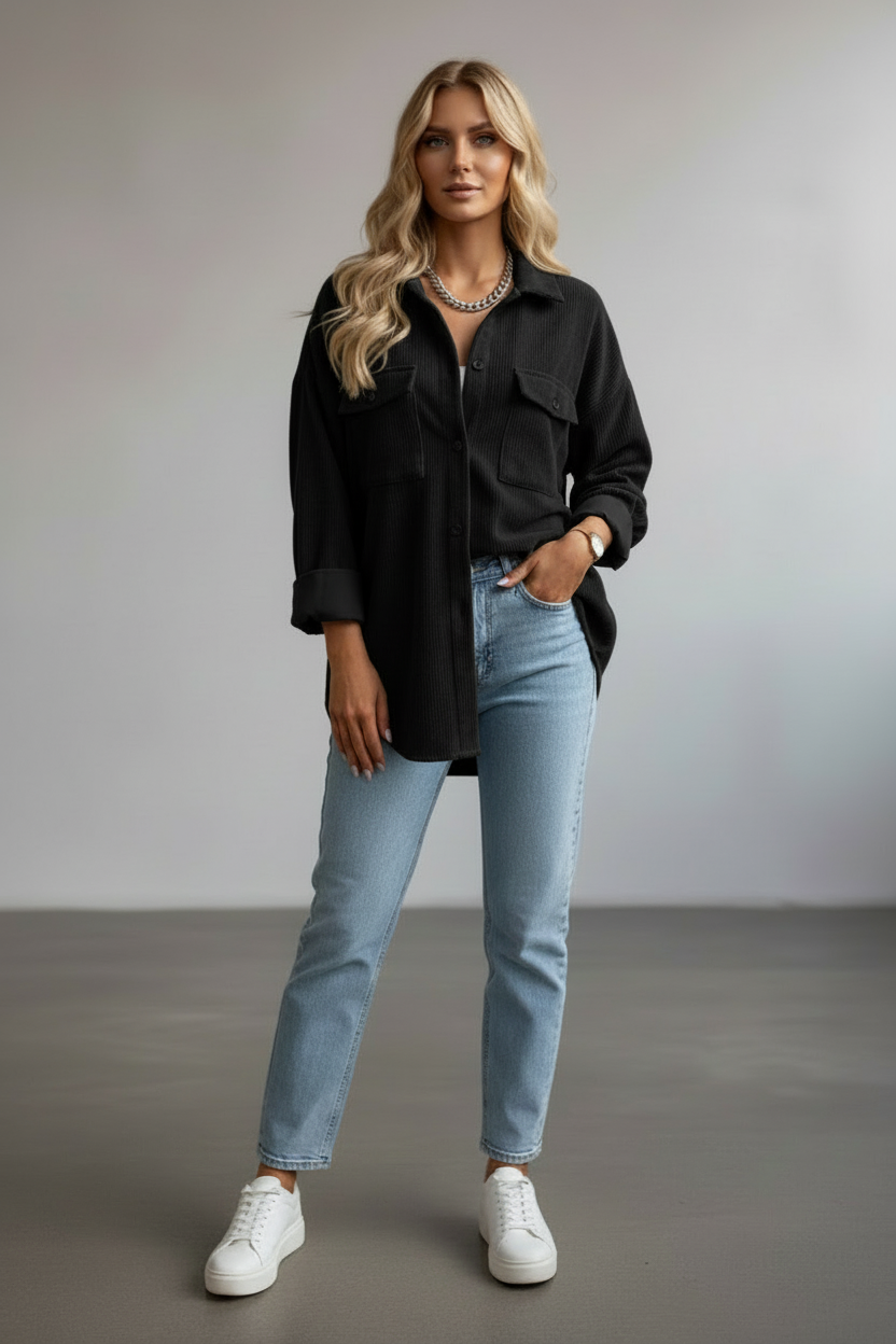 Women’s Corduroy Overshirt with Button Placket and Chest Pockets