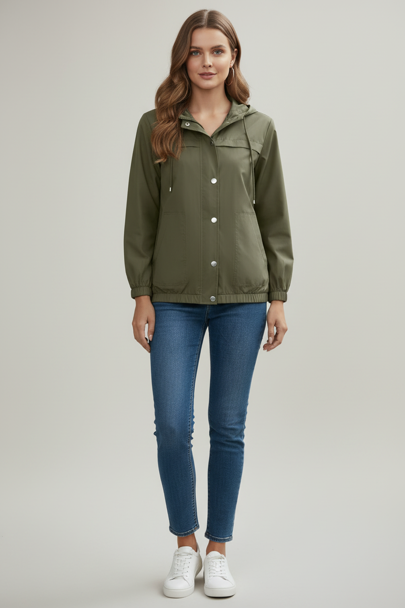 Kvindernes trench coat med hætte og regular fit