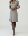 Knee Length Womens Dress with Draped Neckline and Ribbed Texture