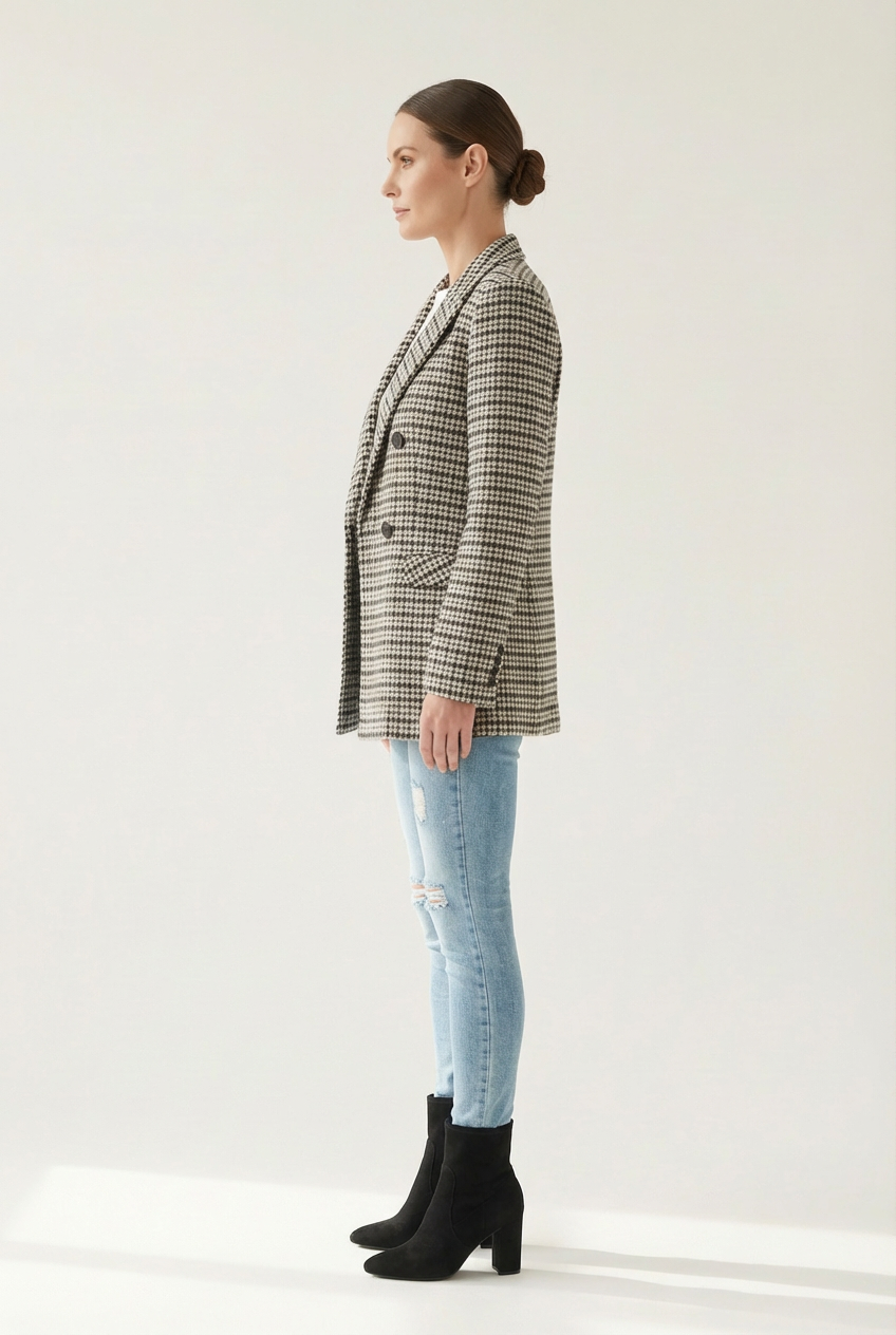 Checked Blazer with Notched Lapel Silhouette