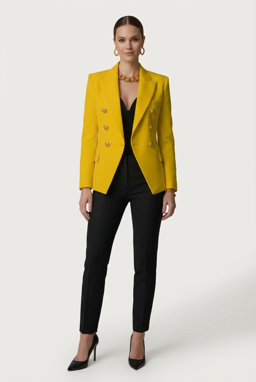 Womens Blazer with Gold Button Silhouette