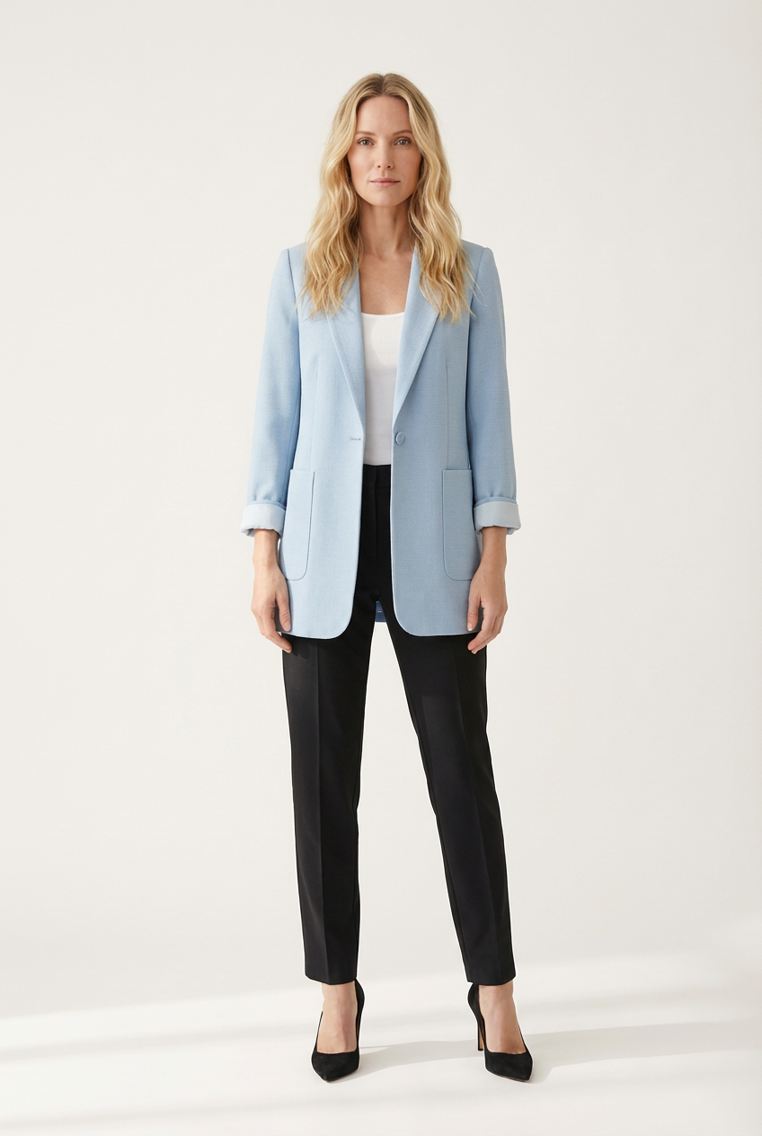 Kvindernes blazer med åben front og struktureret revers
