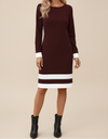 Long Sleeve Dress with Contrast Cuffs and Trimmed Hem