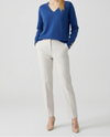 V Neck Womens Sweater with Dropped Shoulders and Buttoned Cuffs